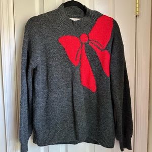 LOFT Wool-feel Christmas Bow Mock Neck Sweater (Women’s M)